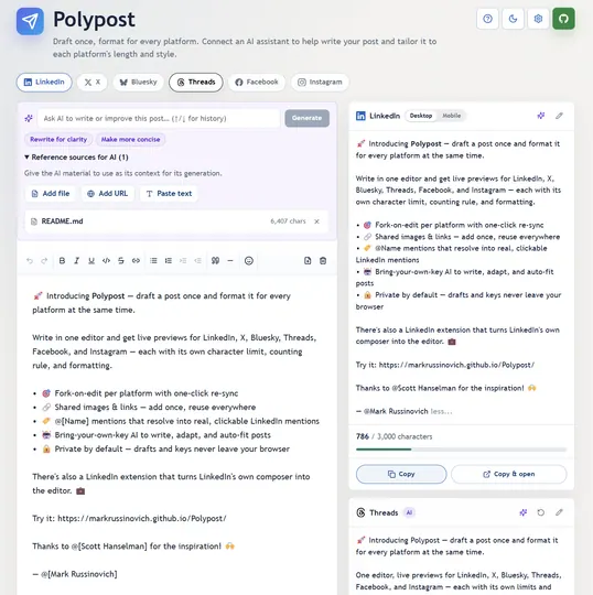 Screenshot of PolyPost