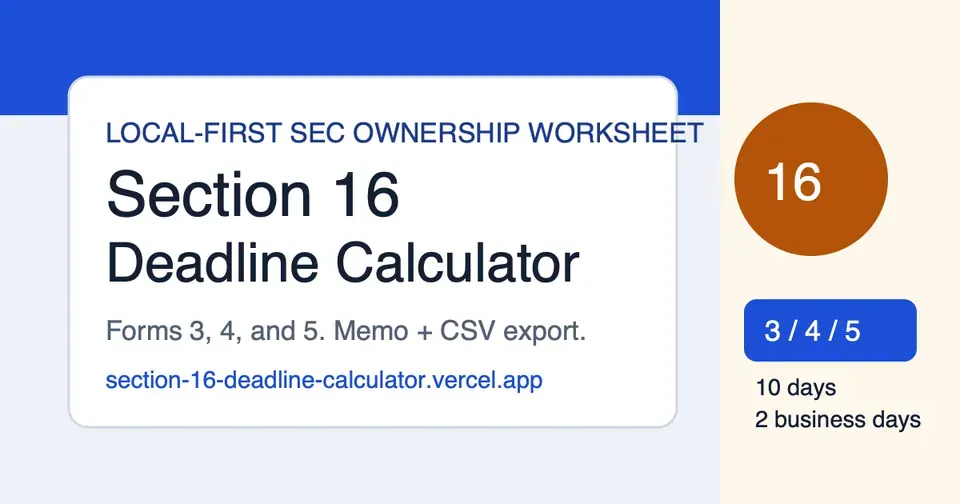 Screenshot of Section 16 Deadline Calculator