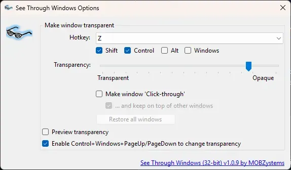 Screenshot of See Through Windows