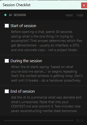 Screenshot of SessionChecklist