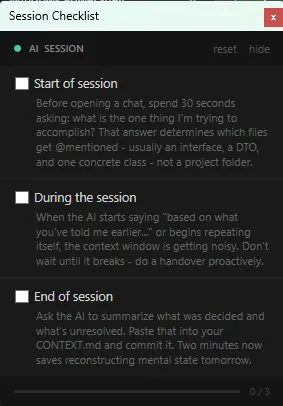 Screenshot of SessionChecklist