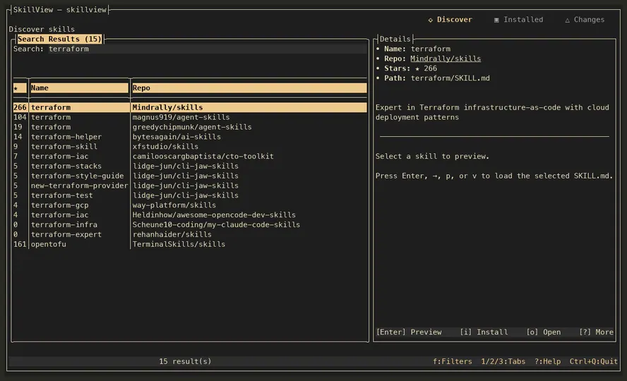 Screenshot of SkillView