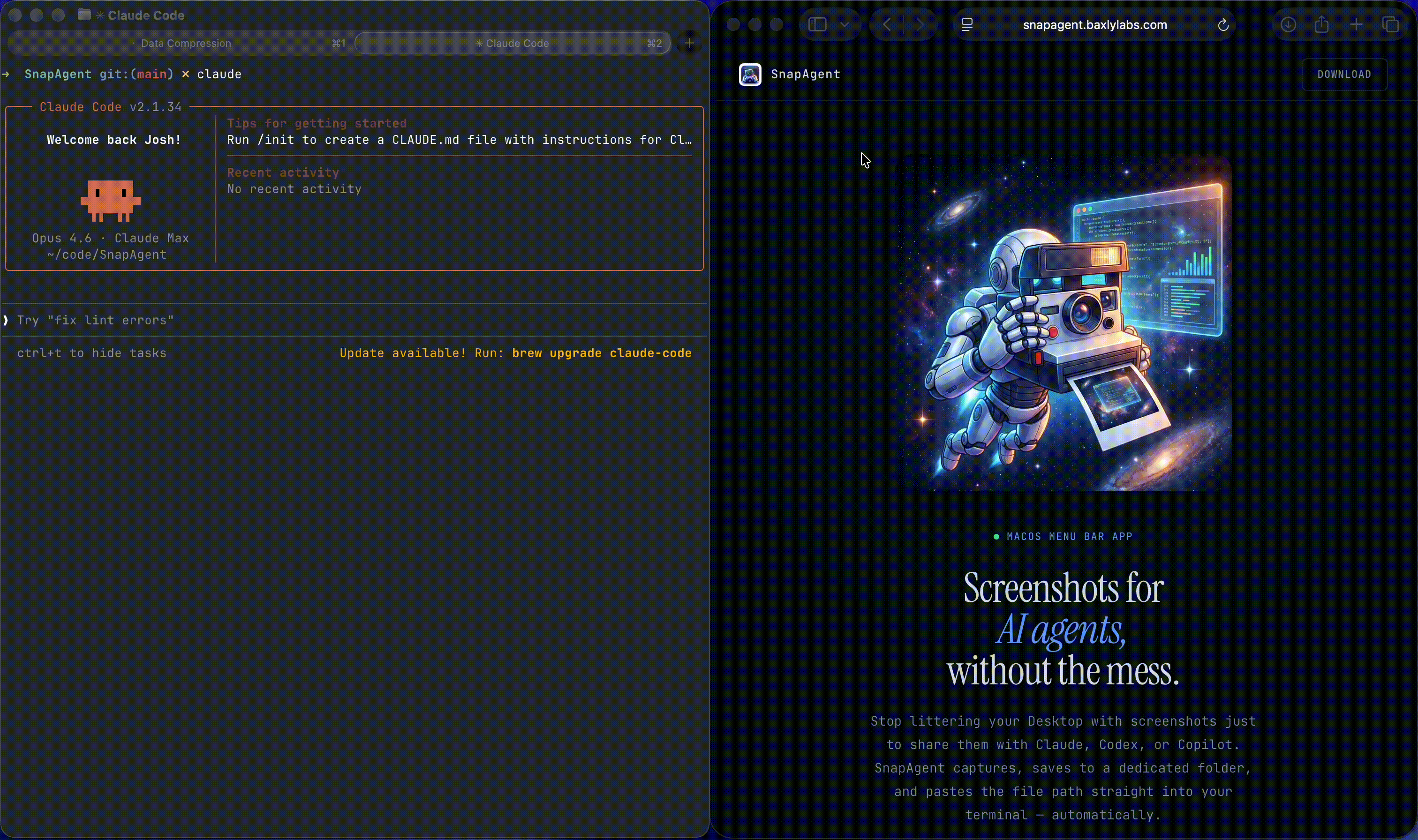 Screenshot of SnapAgent