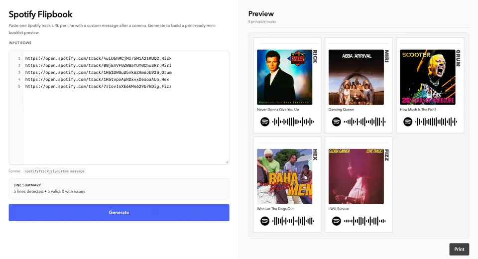 Screenshot of Spotify Flipbook