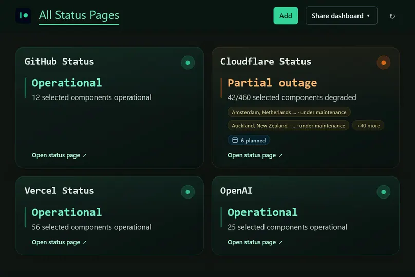 Screenshot of Status Page Aggregator