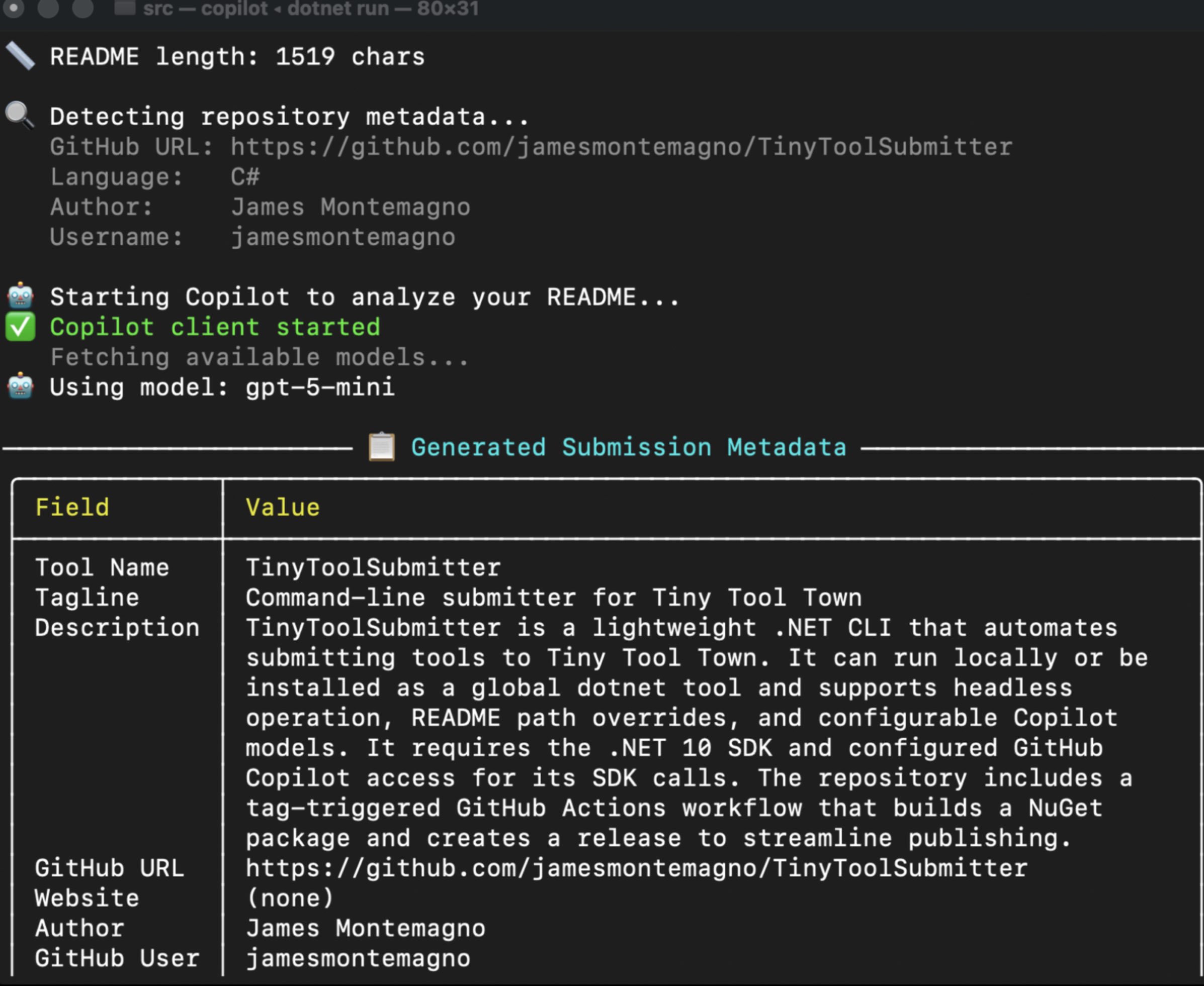 Screenshot of TinyToolSubmitter
