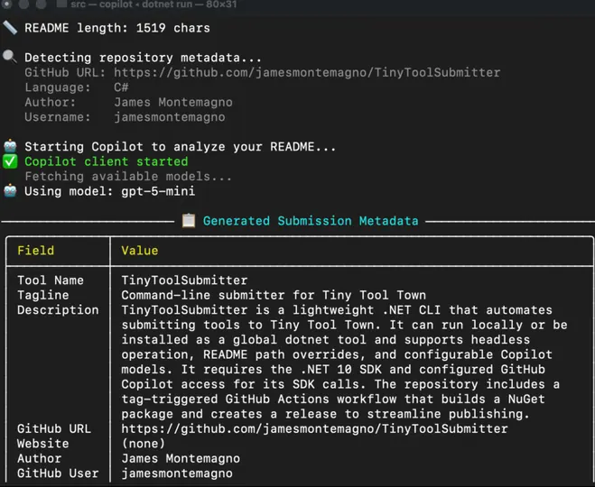 Screenshot of TinyToolSubmitter