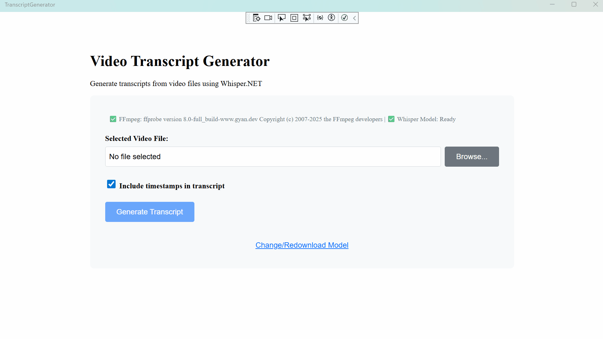 Screenshot of Transcript Generator
