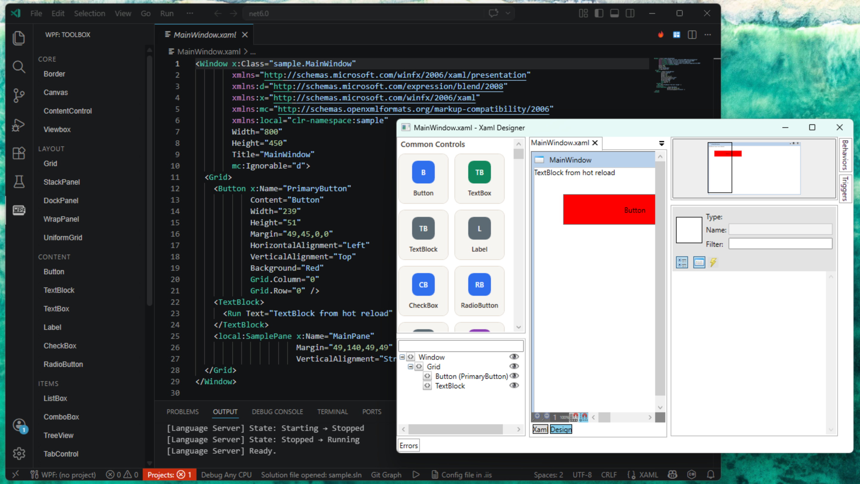 Screenshot of VS Code Tools for WPF