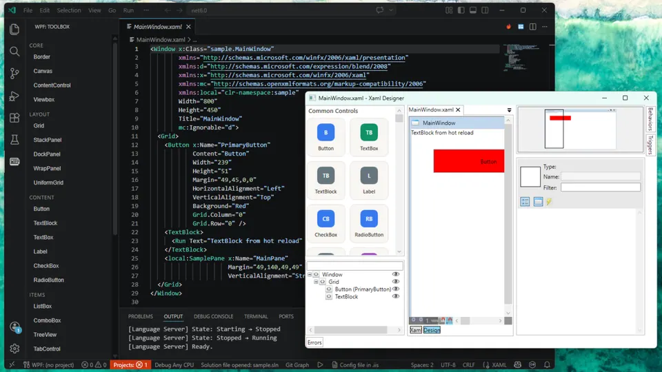 Screenshot of VS Code Tools for WPF