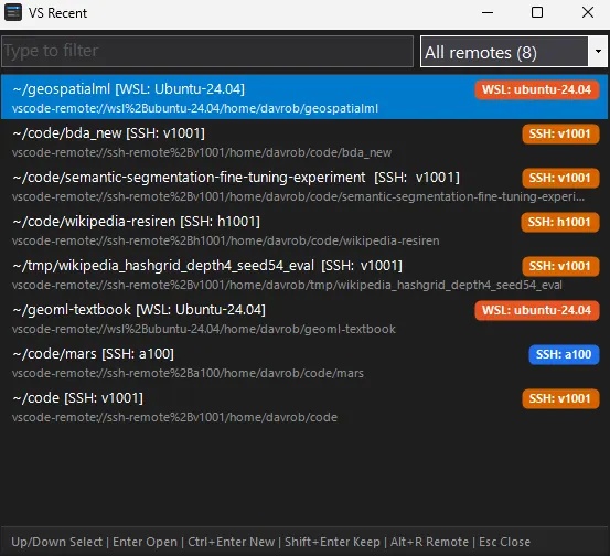 Screenshot of VS Recent