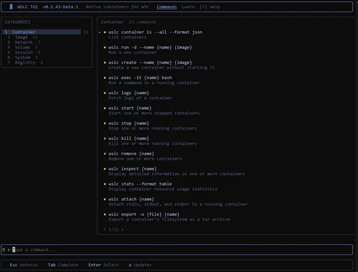 Screenshot of WSLC TUI