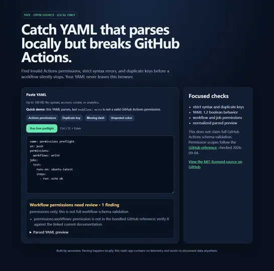 Screenshot of YAML Preflight