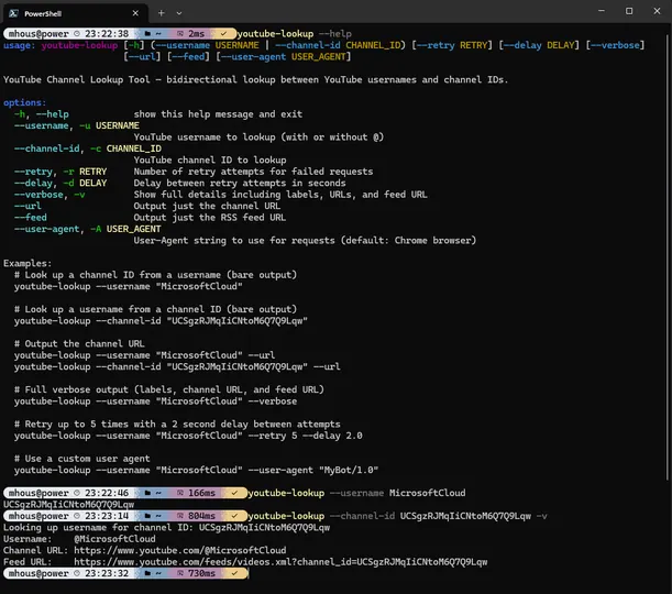 Screenshot of YouTubeChannelLookup